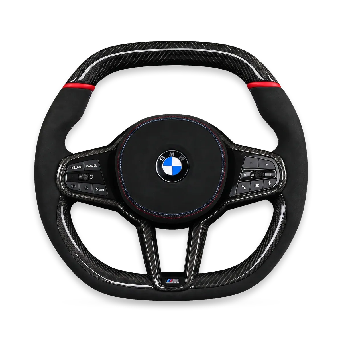 Kierownica carbon z alcantarą, czerwone akcenty – BMW M5/M8/X5/X6/X7 (G30/F90/G05 i inne)
