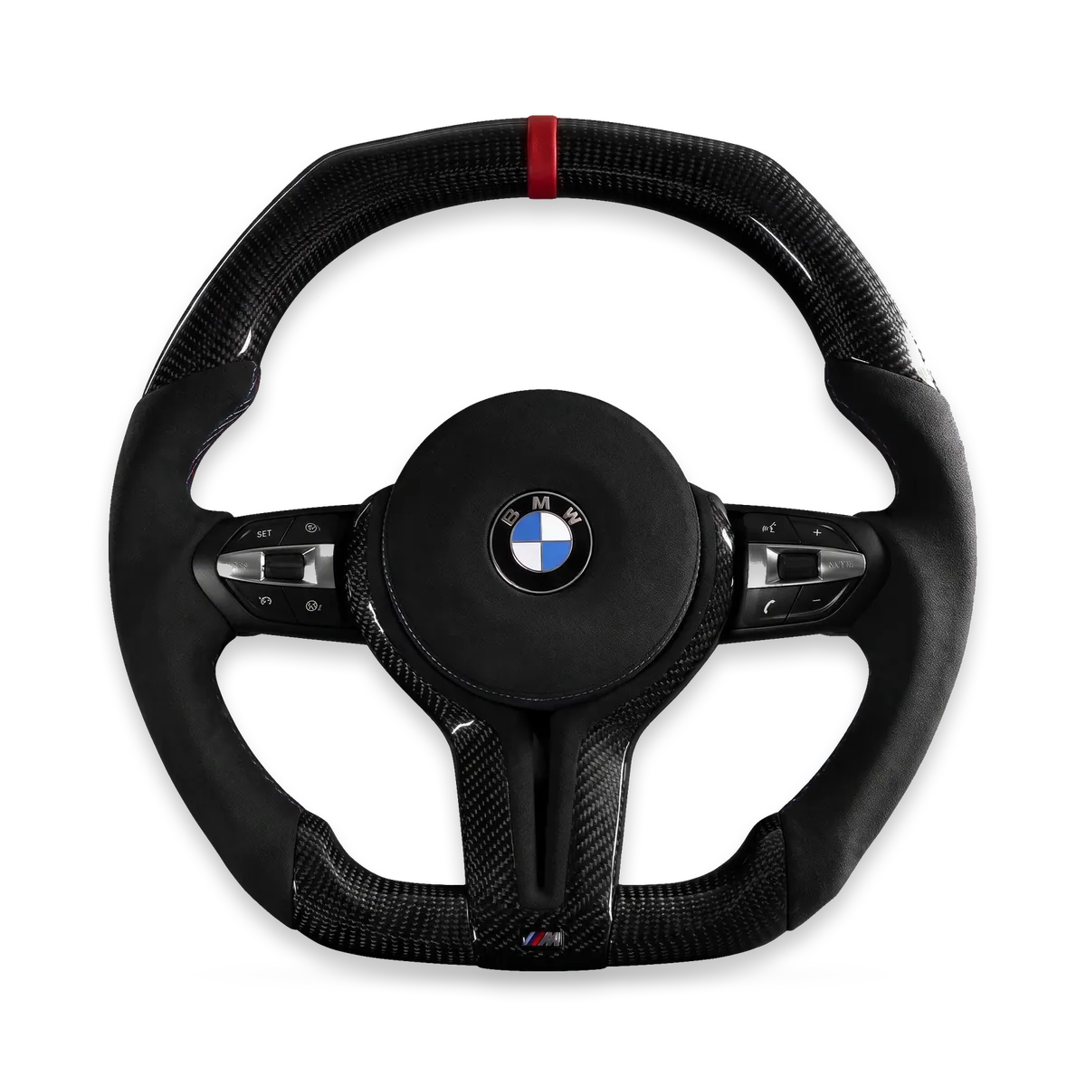 Kierownica carbon połysk z alcantarą, czerwony pas – BMW serii F (F30/F32/F80/F82)