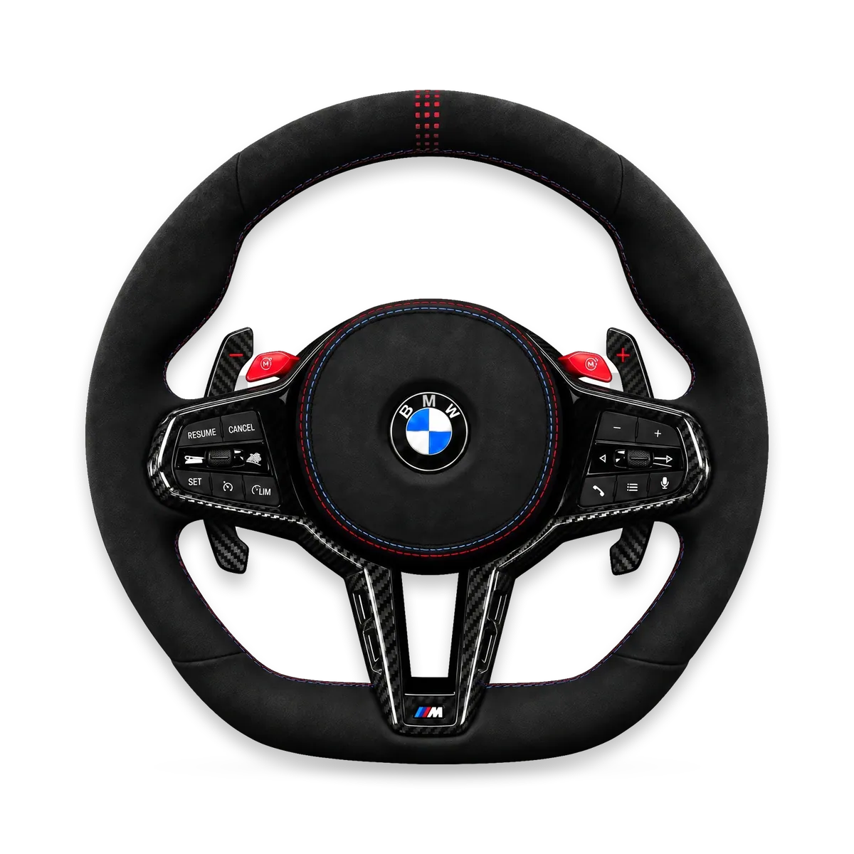 Kierownica LCI z alcantary, czerwony pas, styl CS – BMW G/F (G80/G82/G87 i inne)