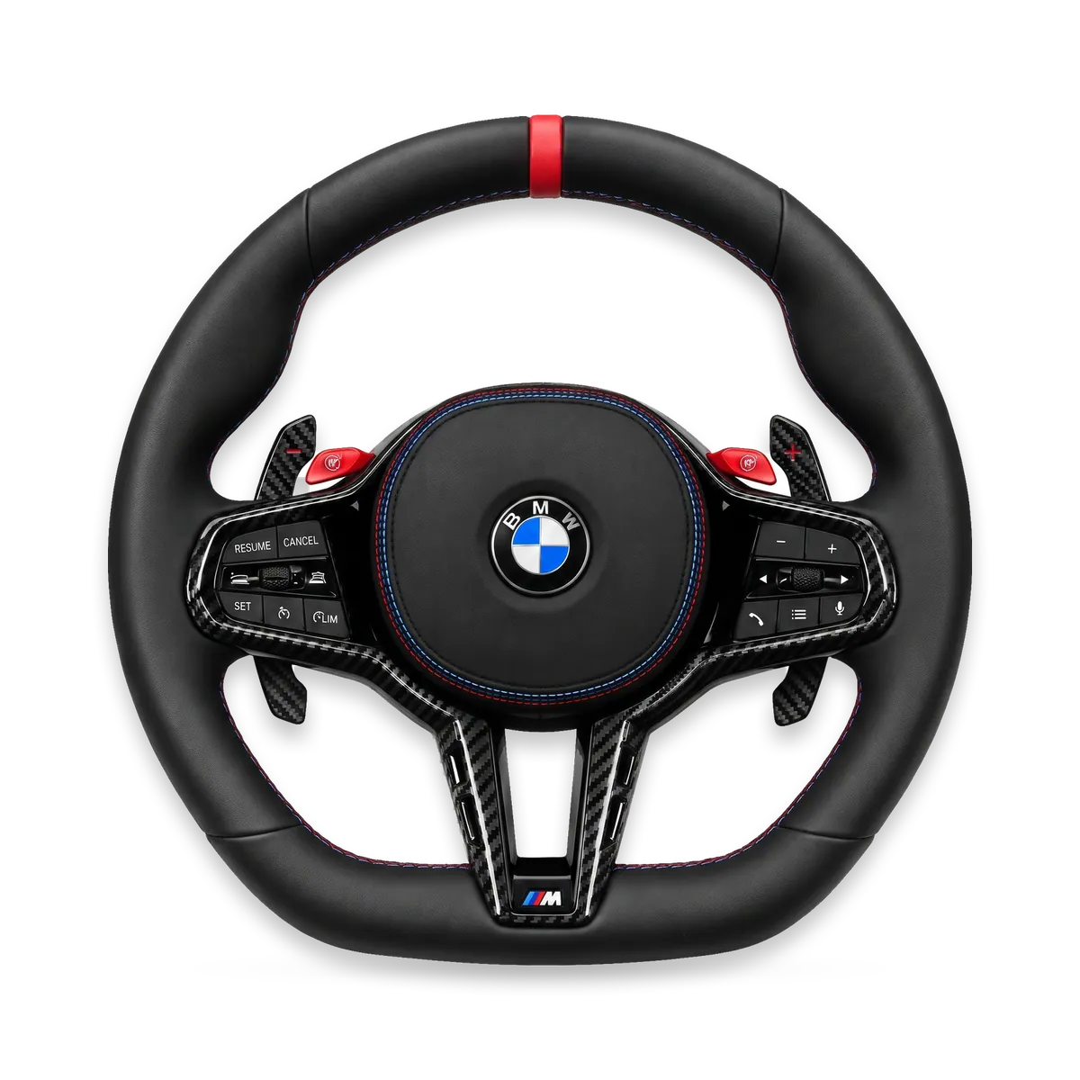 Kierownica LCI ze skóry, wersja Round, czerwony pas – BMW G/F (G80/G82/G87 i inne)