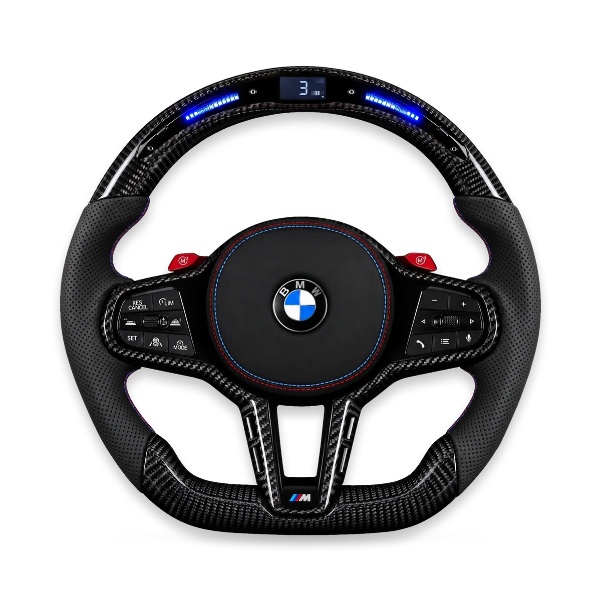 Kierownica carbon ze skórą perforowaną i wyświetlaczem LED – BMW G/F (G80/G82/G87 i inne)