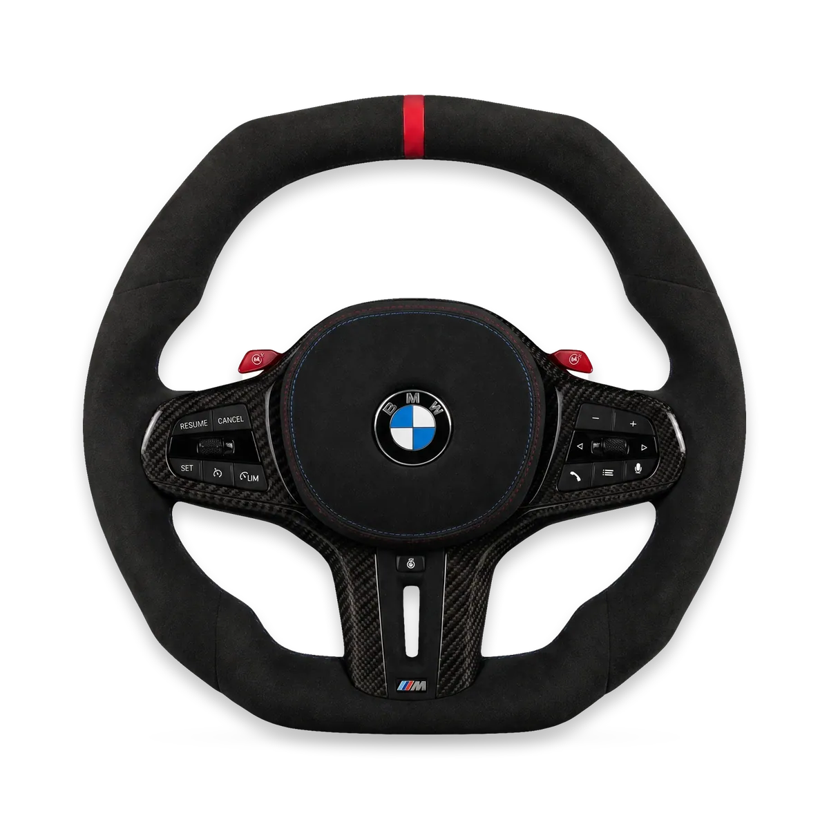 Kierownica z pełnej alcantary, czerwony pas – BMW G/F (G80/G82/G87 i inne)